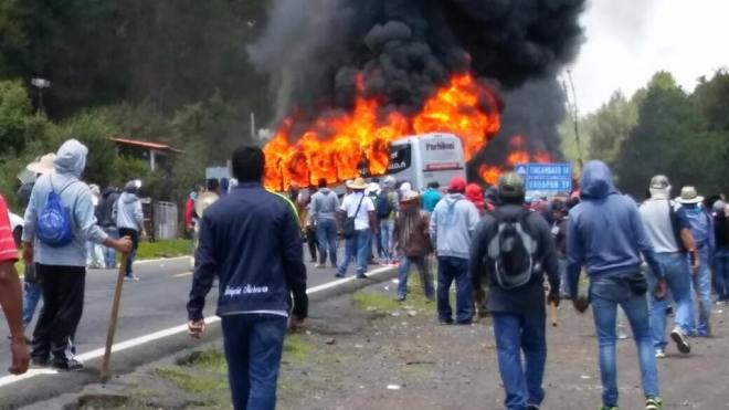 Attack on teachers' blockade in San Juan Tumbio, Michoacán on July 19.